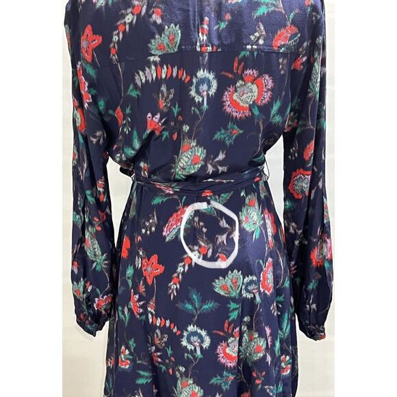 Derek Lam A-Line Navy Floral Print Long Sleeve Belted Mini Dress Sz 38/Sm - Picture 8 of 16